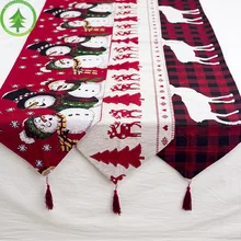 1 Piece 35x180cm Christmas Table Runner Embroidered Santa tree/Elk/Snowman Pattern Table Runners Textile Festival Decoration