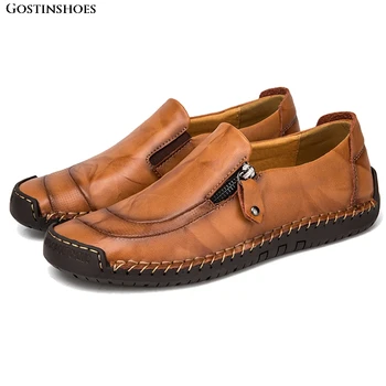 

KPOCCOBKN Casual Shoes Men Leather Shoes Moccasins Genuine Leather Loafers Slip-on Cowhide Cow Leather Summer Pig Split Rubber