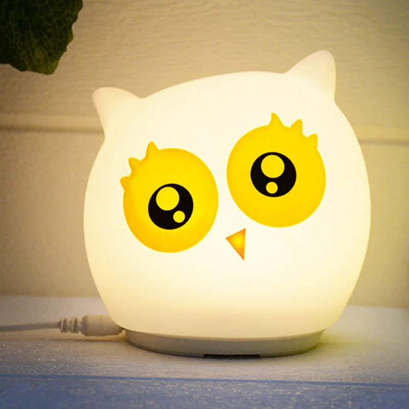 

Carton Owl Shape Night Light Silicone LED Patting USB Charging Children Bedroom Bedside Cute Sleeping Creative Lovely Lamp Gift