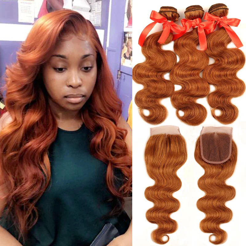 Cena Pinshair Hair Colored 30 miód blond wiązki z zamknięciem ciało fala peruwiański ludzki włos 3 wiązki z zamknięciem nie remy nie rzucić