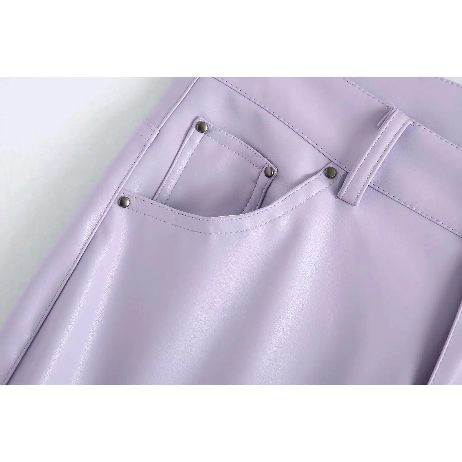 2020 New Women Trousers Hight-waist Faux Leather five-pocket Trousers Zip Fly Female Pants pantalon femme mujer