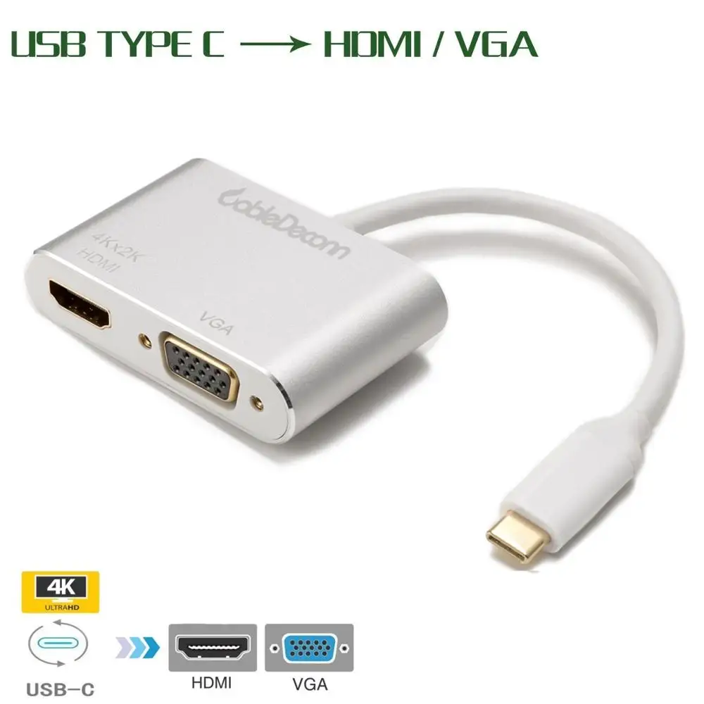 Кабель-адаптер type c к HDMI VGA 4K для Macbook pro dell xps USB C - Цвет: Белый