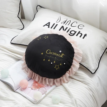 

Round-shaped Pillow Lace Embroidery Light Luxury Girl Heart Black Pillow Sofa Cushion Liner Removable Washable Bedroom Decor