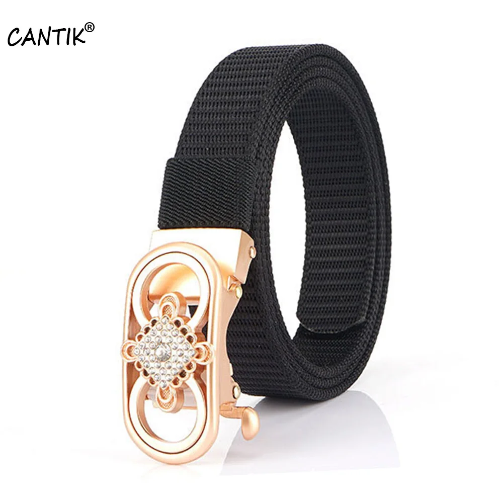 CANTIK Ladies Good Quality Nylon Belts Fashion Crystal Diamond Decorative Buckle Clothing Accessories Women 2.5cm Width CBCA298 cantik unique design fashion swan pattern hollow automatic buckle quality ladies nylon