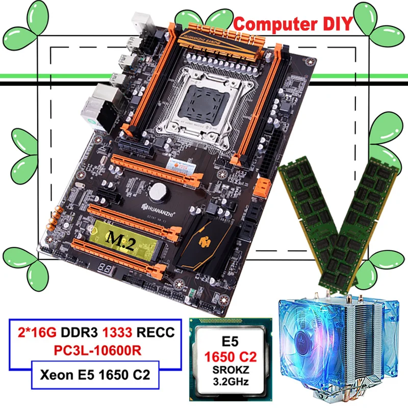 ^*Best Offers HUANANZHI deluxe X79 LGA2011 motherboard CPU RAM set with CPU cooler Xeon E5 1650 C2 RAM 32G(2*16G) DDR3 1333MHz RECC all tested