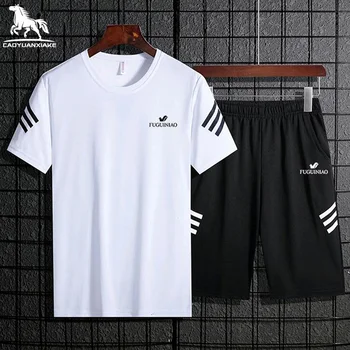 

Casual Men Tracksuit Summer New Men's Clothing Fitness Set Tracksuits Short Sleeve T-shirt + Shorts 2-Piece Quick-Drying Set 907