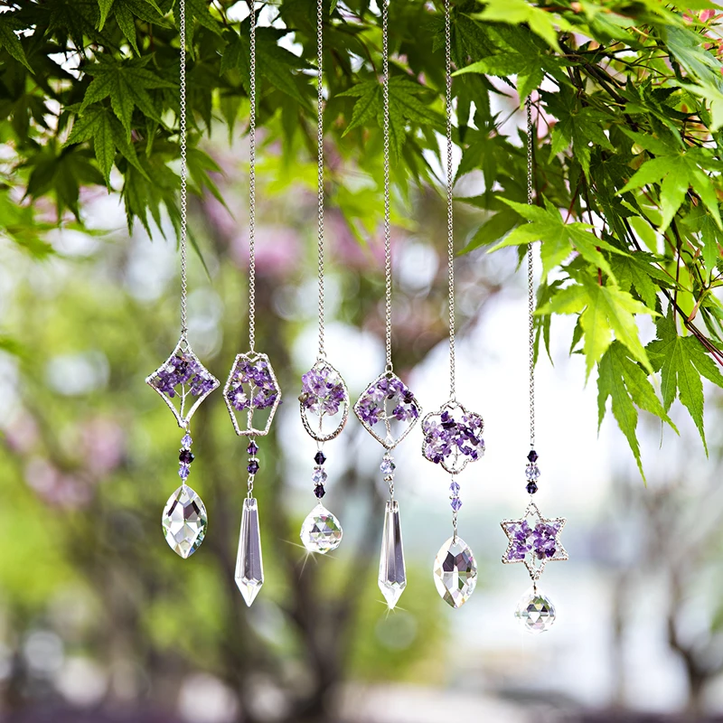 H&D Rainbow Maker Crystal Tree of Life Suncatcher Healing Hanging Chakra Glass Pendant Decor for Home Window Car Garden, 6PCS