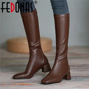 

FEDONAS Top Quality Knee High Boots 2020 Autumn Winter High Heels Bootgs For Women Working Office Lady Tight High Boots Heels