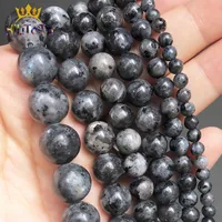 Perles en pierre de Larvikite Labradorite naturelle, rondes noires, amples, pour la fabrication de bijoux, accessoires de Bracelet, 15 pouces, 4/6/8/10/12mm 1