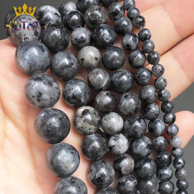 Perles en pierre de Larvikite Labradorite naturelle, rondes noires, amples, pour la fabrication de bijoux, accessoires de Bracelet, 15 pouces, 4/6/8/10/12mm 1