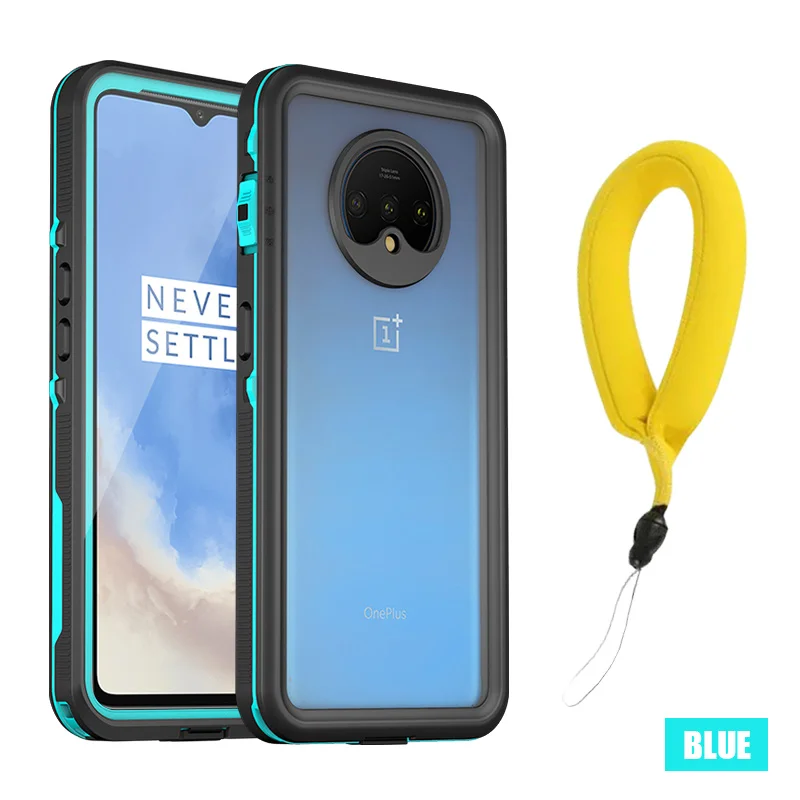 Sky blue with strap MOMOTS 360 Водонепроницаемый чехол для Oneplus 7T противоударный бронированный чехол для One Plus 7T силиконовый Полный Чехол Водонепроницаемый Прозрачный чехол - Цвет: Sky blue with strap
