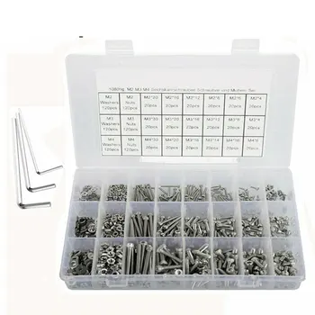 

1080PCS M2 M3 M4 Screw Bolts&Nuts & Washer Set Hex Head Cap tool Stainless Steel practical portable Kit