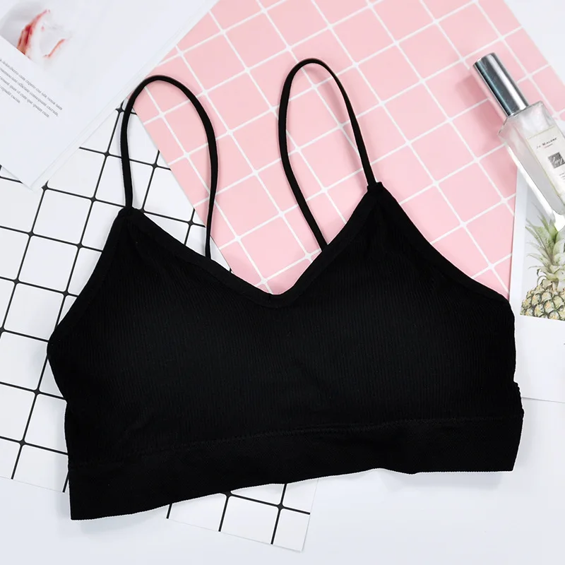 B Sport Cropped Top Bra Push Up Running Yoga Bra Cotton Stripe Sport Tops For Women Gym Wear Solid Fitness Bra Women Sportswear - Color: B