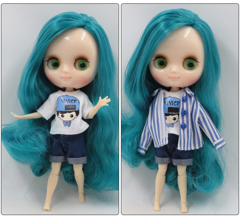 Middie Blythe Doll T-Shirt with Denim Shorts & Strip Shirt 1