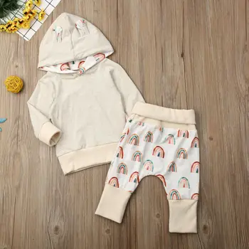 

Infant Baby Girl Autumn Clothes Hooded Sweatshirt Tops + Rainbow Long Pants 2pcs Set Tracksuit 0-18Month