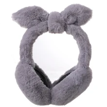 Милые плюшевые наушники с заячьими ушками для женщин; зимние однотонные теплые складные наушники с ушками и бантом; модные утепленные наушники для студентов