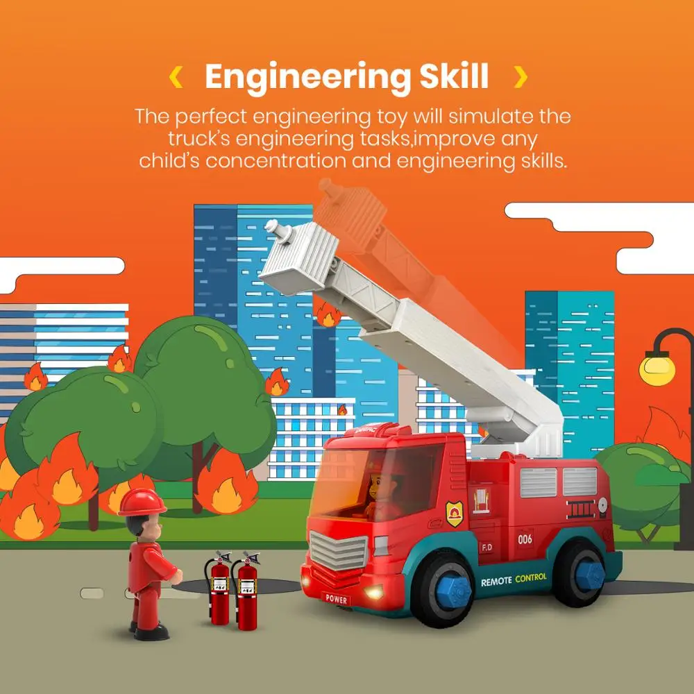 DEERC RC Cars Fire Truck Music DIY Disassembly Toys Tool Cars Remote Control Trucks Set for Children Boys Kids Assemble DEERC RC Cars Fire Truck Music DIY Disassembly Toys Tool Cars Remote Control Trucks Set for Children Boys Kids Assemble