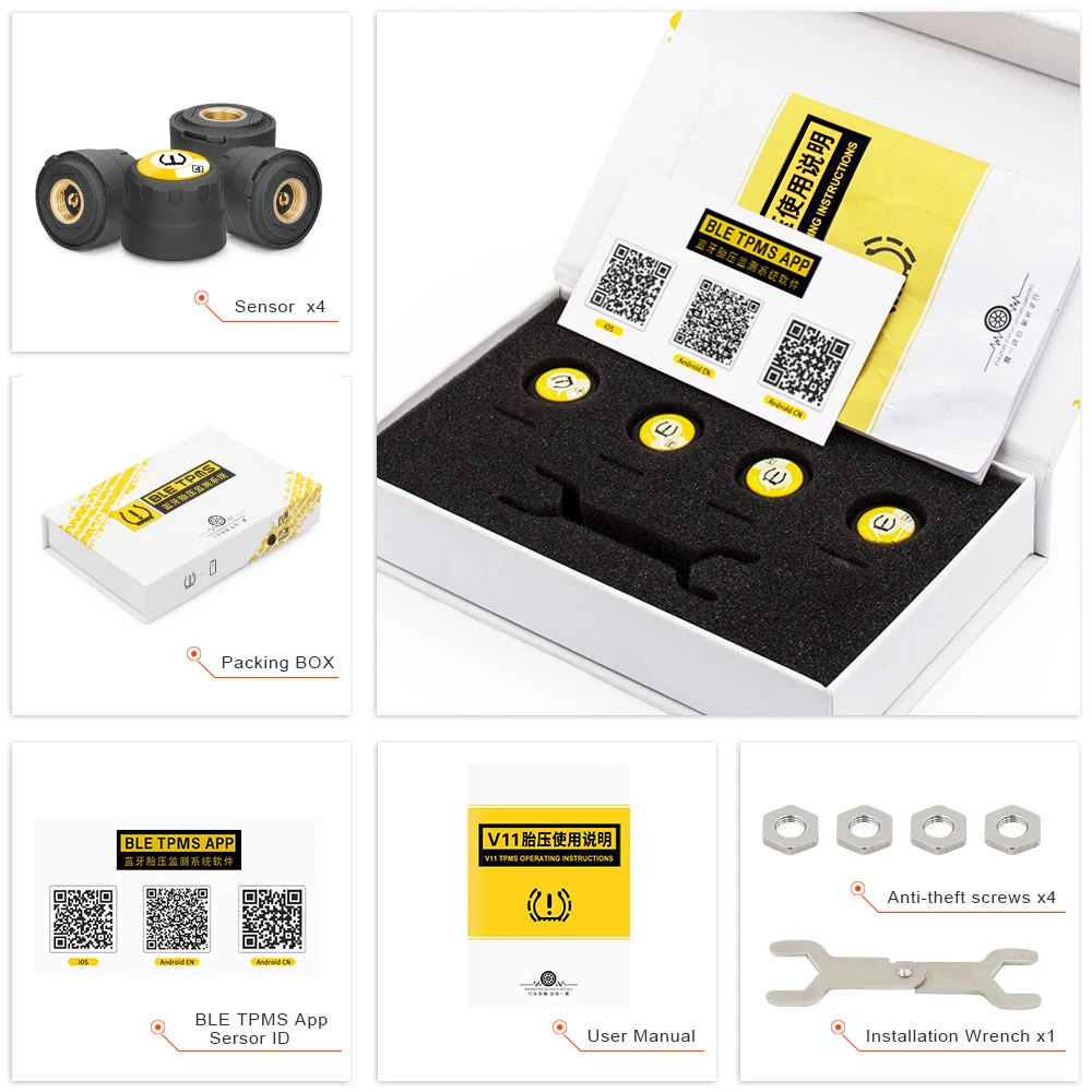 TPMS BT4.0 For Car Monitor Alarm Sensor For Android/IOS TMPS Tire Pressure Gauge Auto Intelligent Tyre Monitoring System