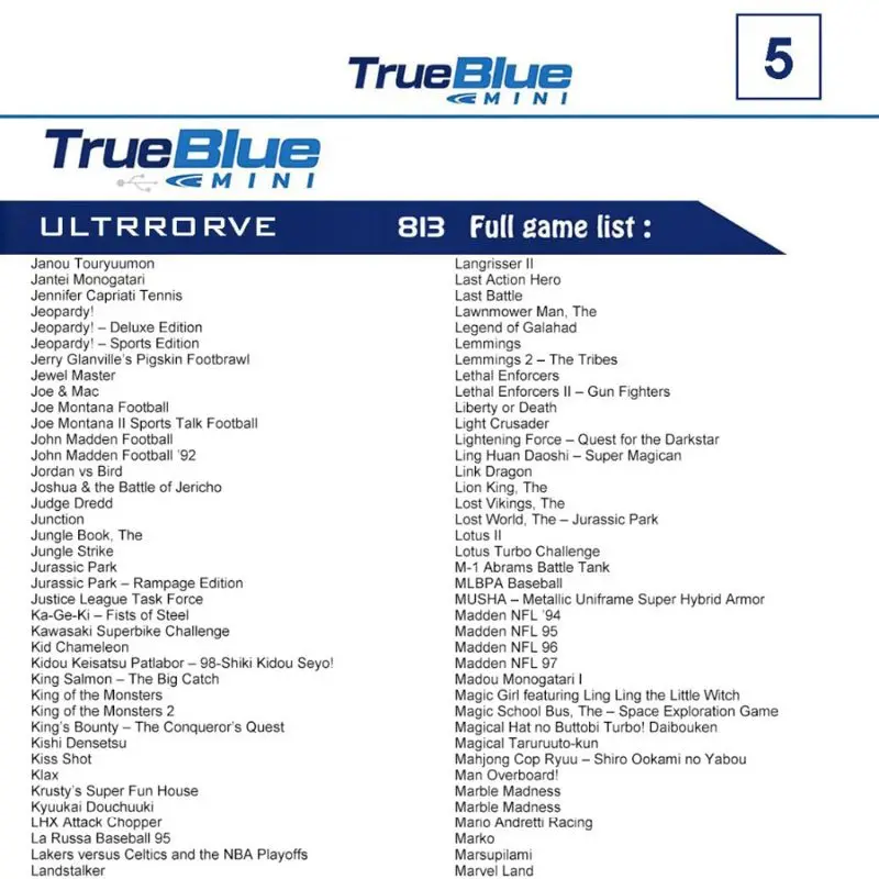 

813 Games True Blue Mini-Ultradrive Pack for genesis for megaDrive Mini Games 203A