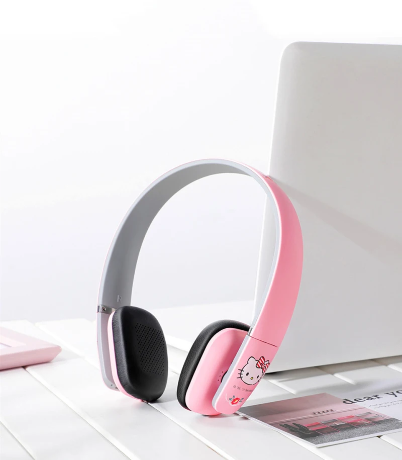 Модная Беспроводная bluetooth-гарнитура hello kitty, розовый/красный HIFI наушники с микрофоном для девочек