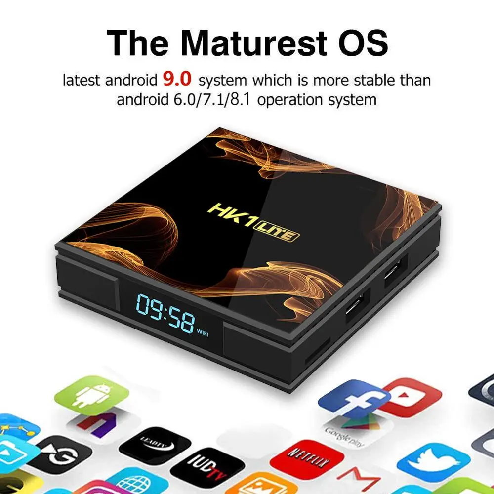HK1 Lite Android 9.0 Smart TV BOX RK3228A 2G DDR3 16G EMMC ROM Set Top Box 4K 3D H.265 Wifi Media player TV Receiver play store
