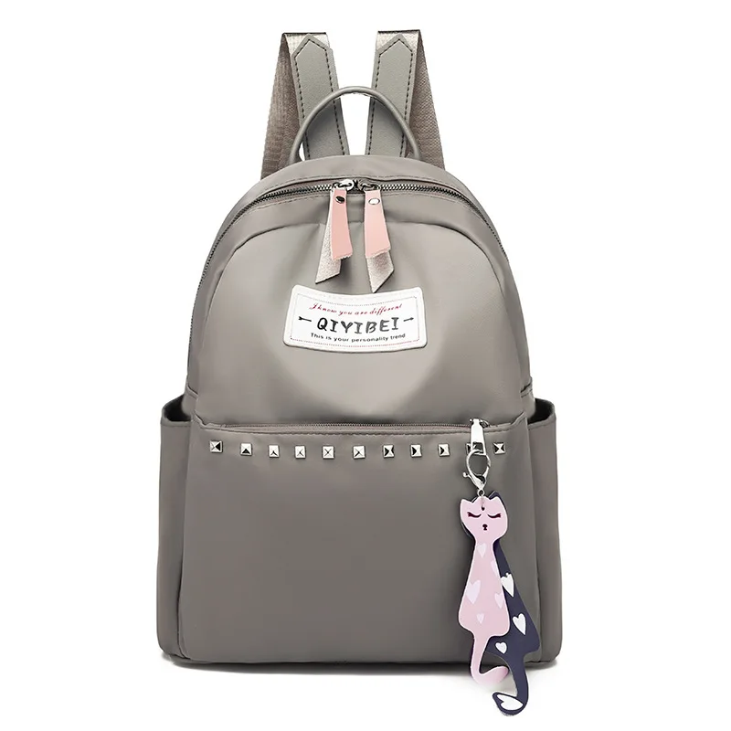 Модный стильный европейский и американский минималистичный нейлоновый Однотонный женский повседневный рюкзак с заклепками рюкзак для путешествий Whol