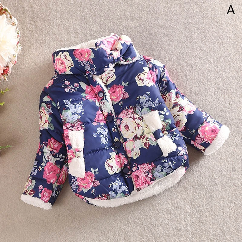 

Kids Baby Fashion Floral Printed Thick Casual Outerwear Coat Children Clothing Infant Baby Girls Winter Autumn Warm Jackets
