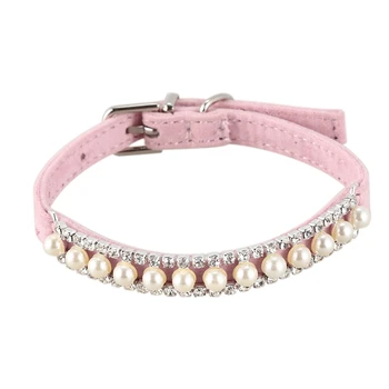 

store Rhinestone Pearl Chain Dog Collar Princess Collars For Dogs Cats Pet Leads Accessories(pink)M