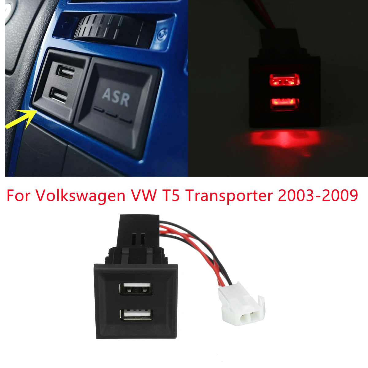 Auto Charger For Volkswagen Transporter T5 2003-2009 Dual USB Charging 2  Port Phone Smartphone Charging 2.1A 24V Car Accessories
