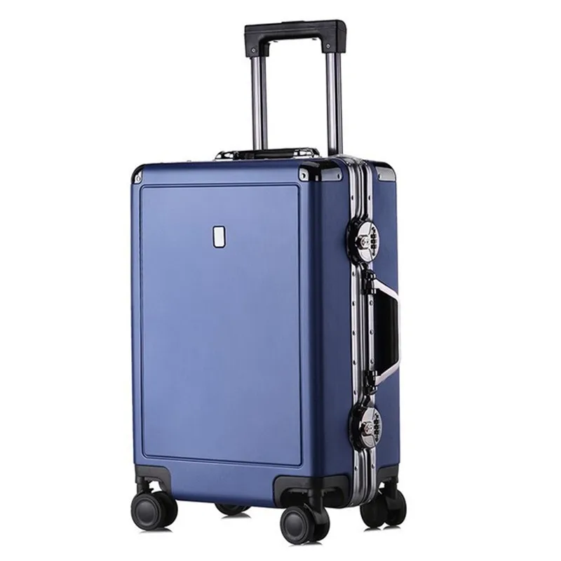 Багаж 2" 24 дюймов мужской багажный комплект сумка тележка костюм чехол/на колесиках Спиннер тяга/женский мужской алюминиевый каркас чехол для путешественника - Цвет: Синий
