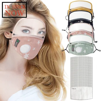 

Cotton Windproof Outdoor Protective Mouth Mask with Eyes Shield + 10 Filters Face Mask Mondkapjes Wasbaar Masque De Protection