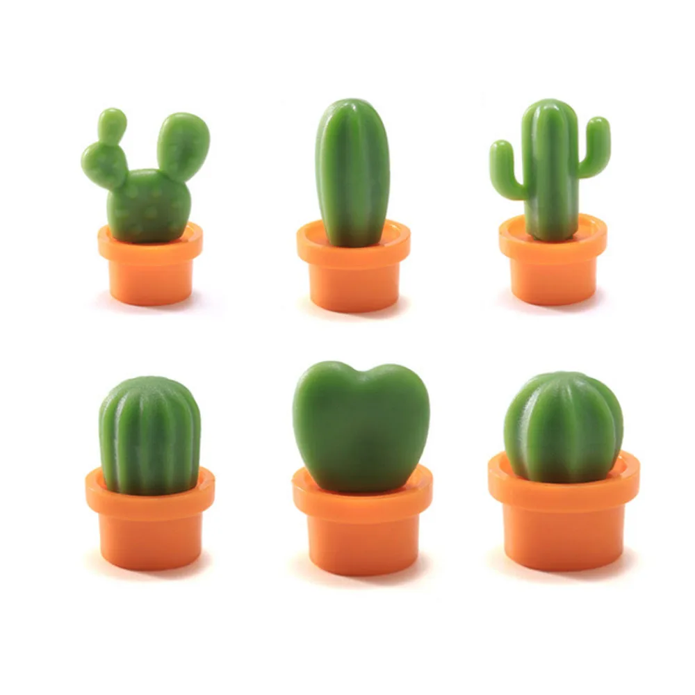 6pcs Cute Succulent Plant Magnet Button Cactus Leaf Fridge Magnet Refrigerator Notice Message Magnets Stickers Home Office Decor - Цвет: 6pcs Green orange