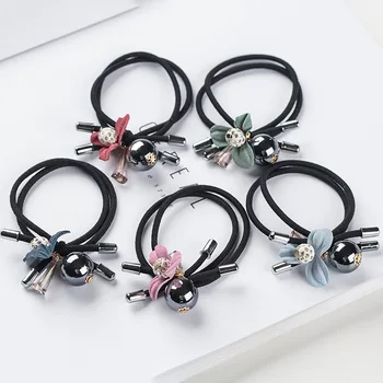 

Handmade Bow Headband Scrunchy Hair Lovely Clover Gray Ball Elastic Hair Bands