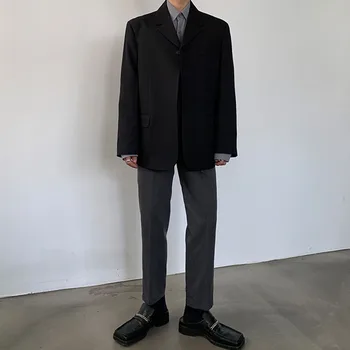 

Men Single Buckle Casual Suit Blazer Coat Male Japan Korea Streetwear Fashion Suit Jacket Outerwear