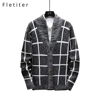 

Fletiter Brand Sweater Mens Streetwear Fashion Sweater Coat Men Plaid Autumn Winter Warm Cashmere Wool Cardigan Men