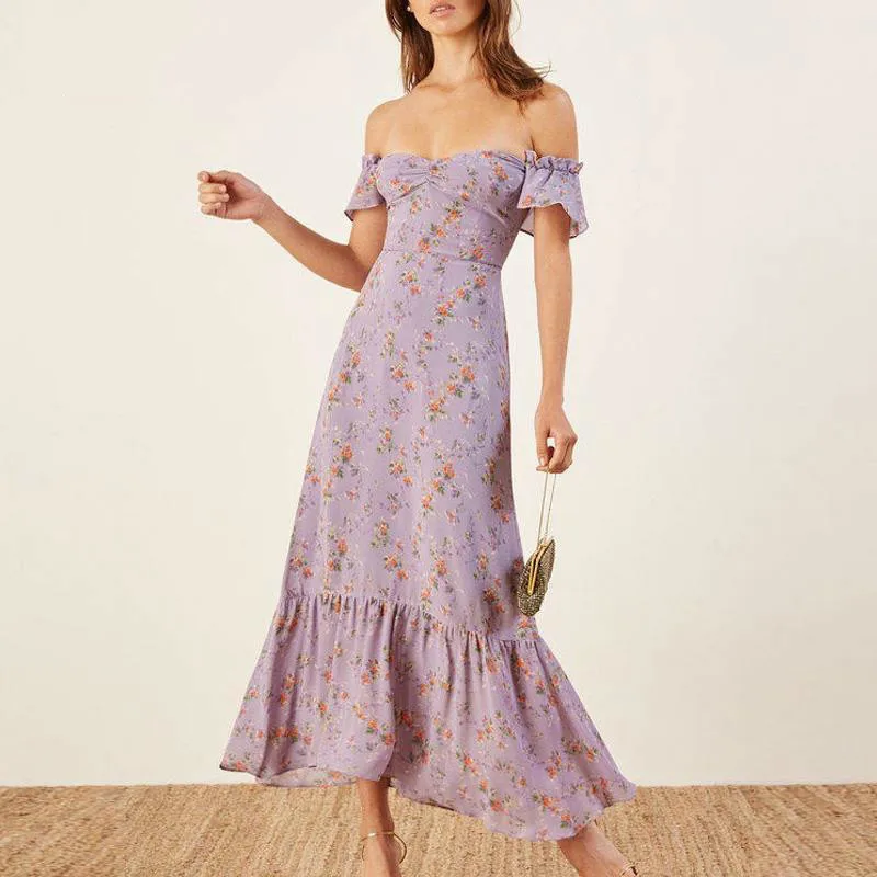 Длинное летнее платье женское фиолетовое элегантное Пляжное Платье макси с