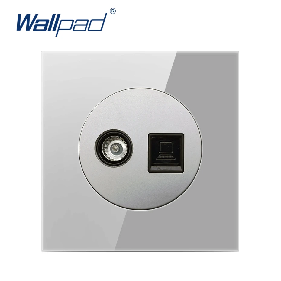 

Wallpad TV Data Internet Rj45 Computer Socket Grey Tempered Crystal Glass Panel Wall Weak Power Outlet