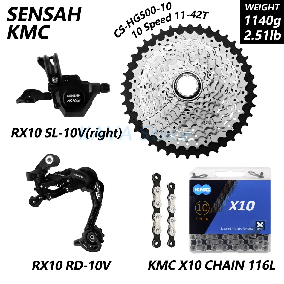 SENSAH RX10 1X10 Скорость M6000 горы mtb велосипеда велосипедные переключатели 11-42/46/50T маховик KMC X10 цепи GXP 104BCD шатун со звездочкой - Цвет: RX10 KMC HG500-10