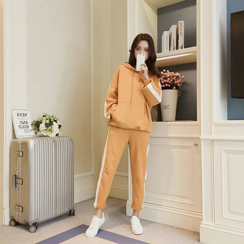 

Fall And Winter Clothes Capri Pants Set Female Autumn 2019 New Style Korean-style Fashion Students Hong wei wang Red Two-Piece W