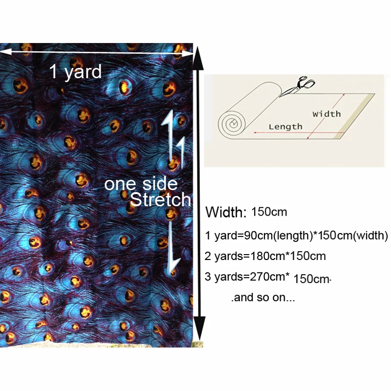 Cotton Spandex Japan Kimono Peacock Print Fabric,Diy Japanese Retro Apparel Sewing Robe Dress Stretch Tissu Cloth Material