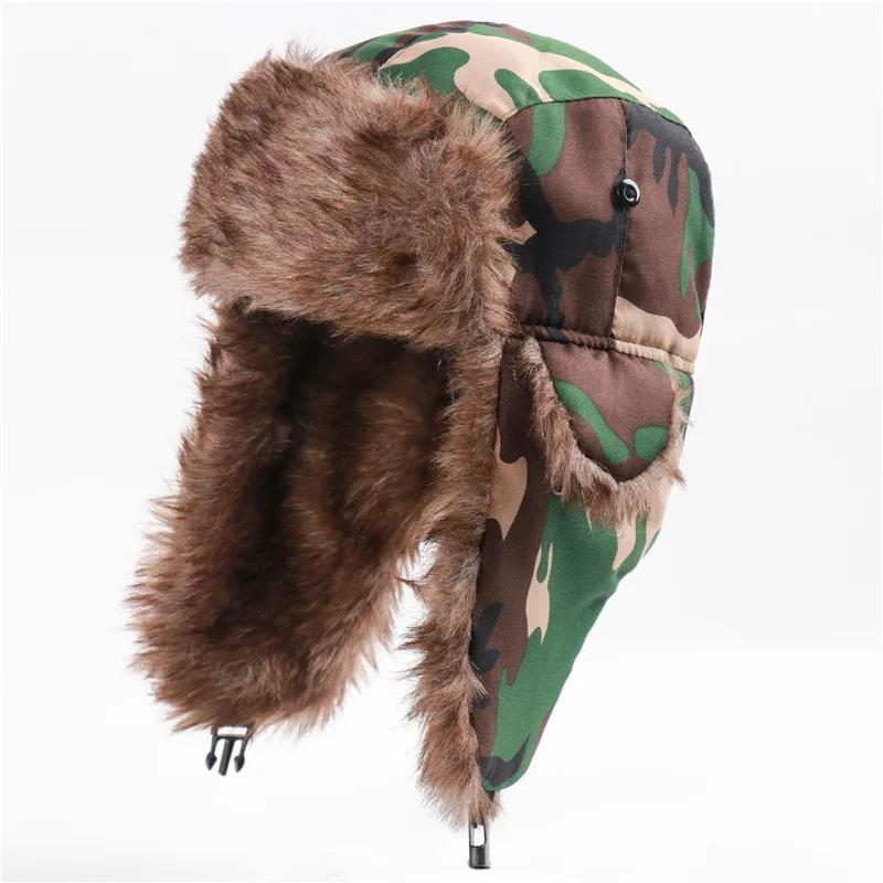 waterproof bomber hat CAMOLAND Winter Warm Bomber Hat Women Men Military Army Soviet Badge Russia Ushanka Cap Outdoor Faux Fur Earflap Caps mad bomber leather rabbit fur hat Bomber Hats