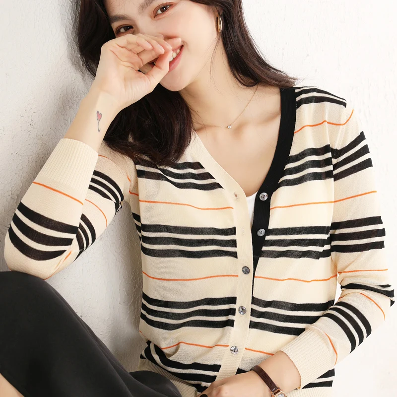 

Ultra-thin air-conditioned cardigan women's thin section loose V-neck cardigan jacket knitted sweater lazy short ladies top