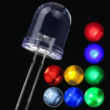 Diode électroluminescente F10 à tête ronde, 10MM, blanc, rouge, vert émeraude, jaune, bleu, brillant, long pied