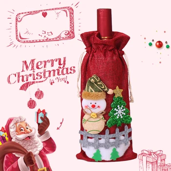

Christmas Wine Bottle Decor Set Santa Claus Snowman Deer Bottle Cover Clothes Kitchen Decoration for New Year Xmas Dinner Party