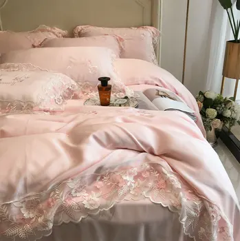 

Fairyfair pink lace bedding set teen adult,full queen king vintage trend double home textile bed sheet pillow case duvet cover
