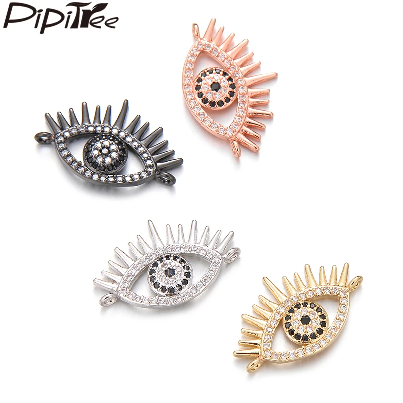 

Pipitree Trendy Copper Cubic Zirconia Evil Eye Charm DIY Brand Charms fit Bracelet Necklace Jewelry Making Connectors 14x22mm