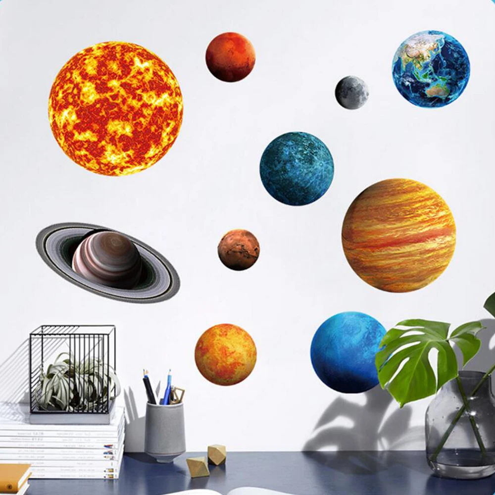 Креативные настенные стикеры девять планет; блестящие светящиеся наклейки светящиеся Солнечный Системы настенные наклейки для детской комнаты, воображение
