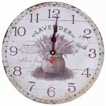 

Vintage Antique Style 34cm Wall Clock Home Bedroom Kitchen Quartz (Pattern:lavender+pot)