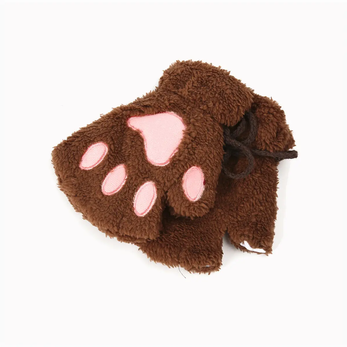 New Women Bear Cat Claw Paw Mitten Plush Glove Costume Warm Winter Half Finger Gloves - Цвет: Кофе