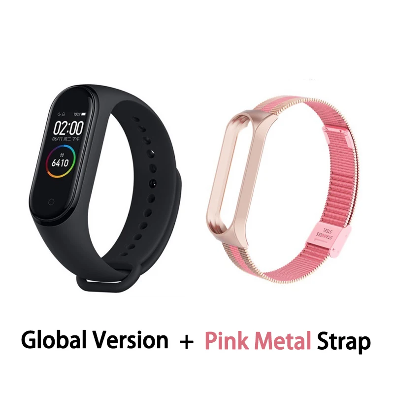 GB pink metal Xiaomi mi-браслет 4 сердечного ритма фитнес цветной сенсорный экран mi Band 4 умный Браслет 135 мАч Bluetooth 5,0 музыкальный браслет - Цвет: GB pink metal